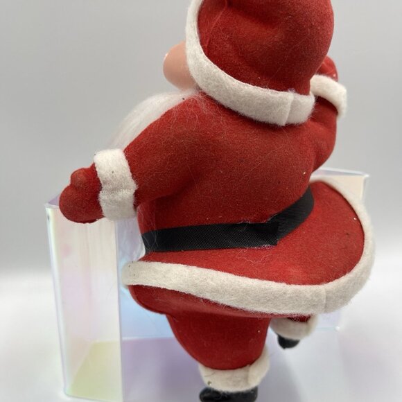 Vintage Flocked Velvet Dancing 8" Tall Santa Figure *MISSING STAND* - Picture 8 of 16